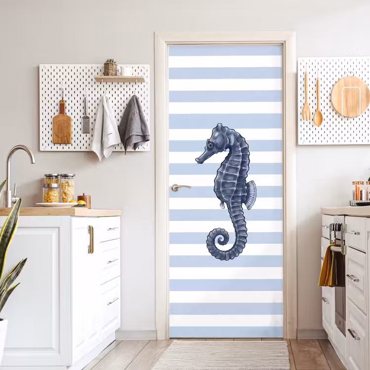Vis - Oceaan - Illustratie - Blauw - Strepen deurposter klein -sfeer5
