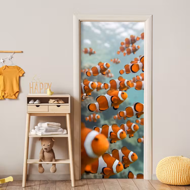 Vis - School - Onderwater - Dieren - Oranje deurposter klein -sfeer4