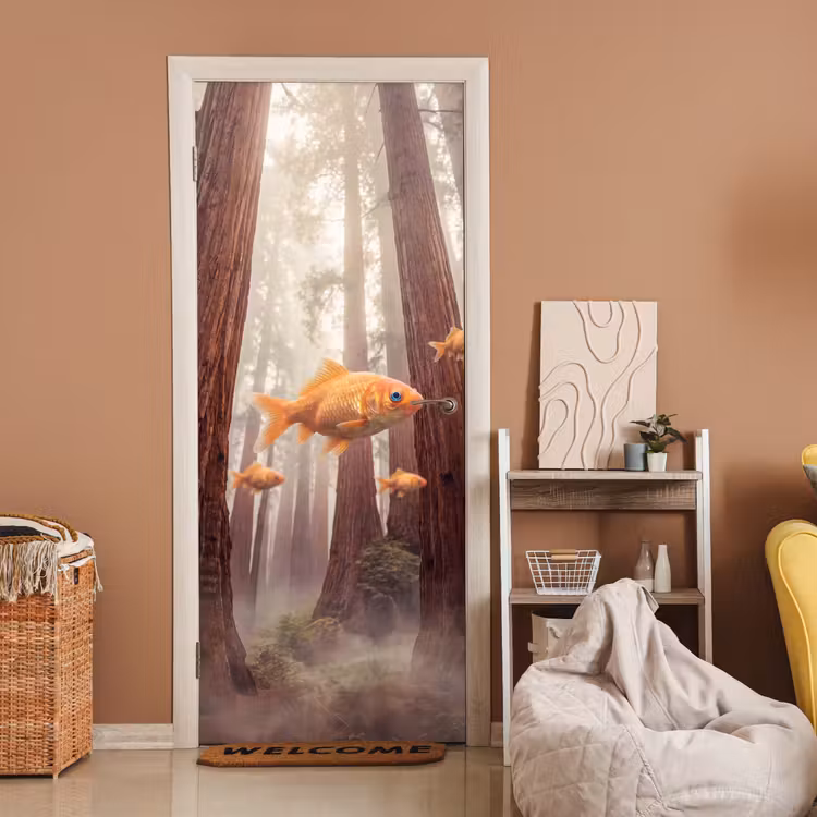 Türtapete - Fisch – Wald – Fantasie - Vis - Bos - Fantasie deurposter klein