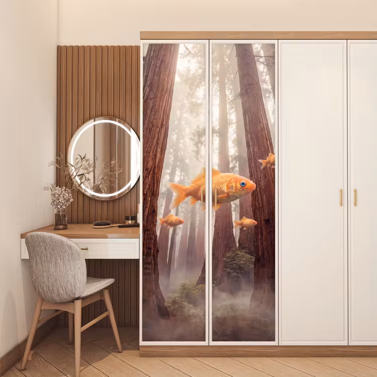 Türtapete - Fisch – Wald – Fantasie - Vis - Bos - Fantasie deurposter klein