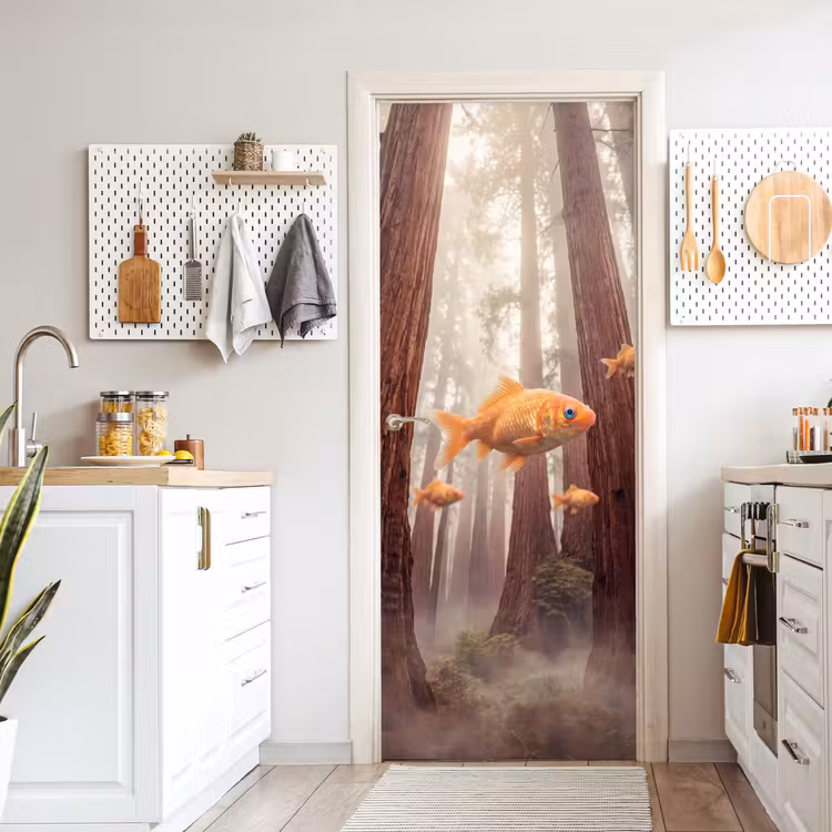 Türtapete - Fisch – Wald – Fantasie - Vis - Bos - Fantasie deurposter klein