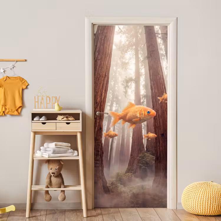 Türtapete - Fisch – Wald – Fantasie - Vis - Bos - Fantasie deurposter klein