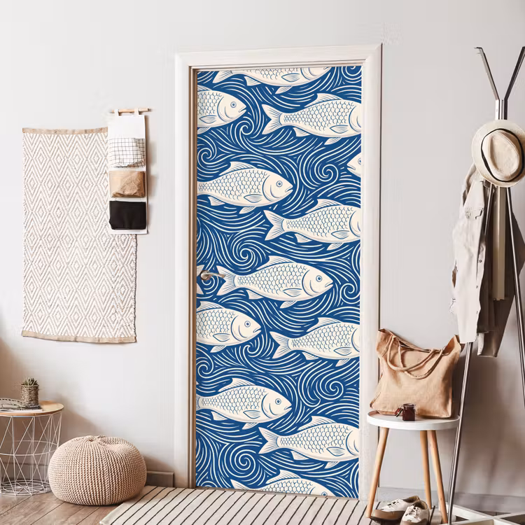Vis - Water - Patroon - Grafisch - Blauw deurposter klein -sfeer6