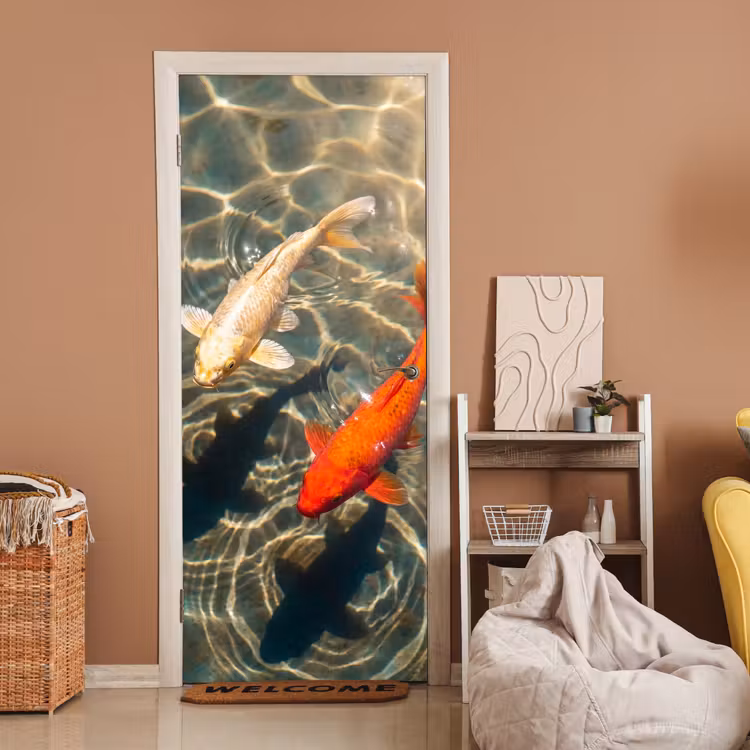 Vis - Water - Dieren - Oranje - Goud deurposter klein -sfeer1