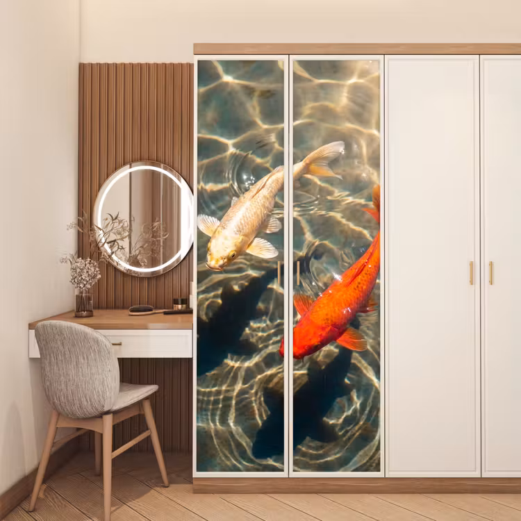 Vis - Water - Dieren - Oranje - Goud deurposter klein -sfeer3