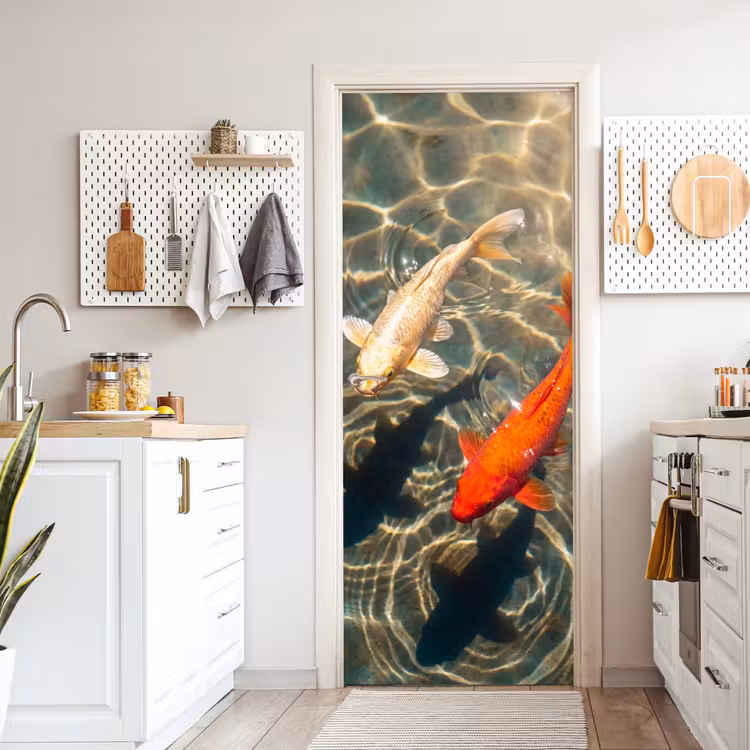 Vis - Water - Dieren - Oranje - Goud deurposter klein -sfeer5