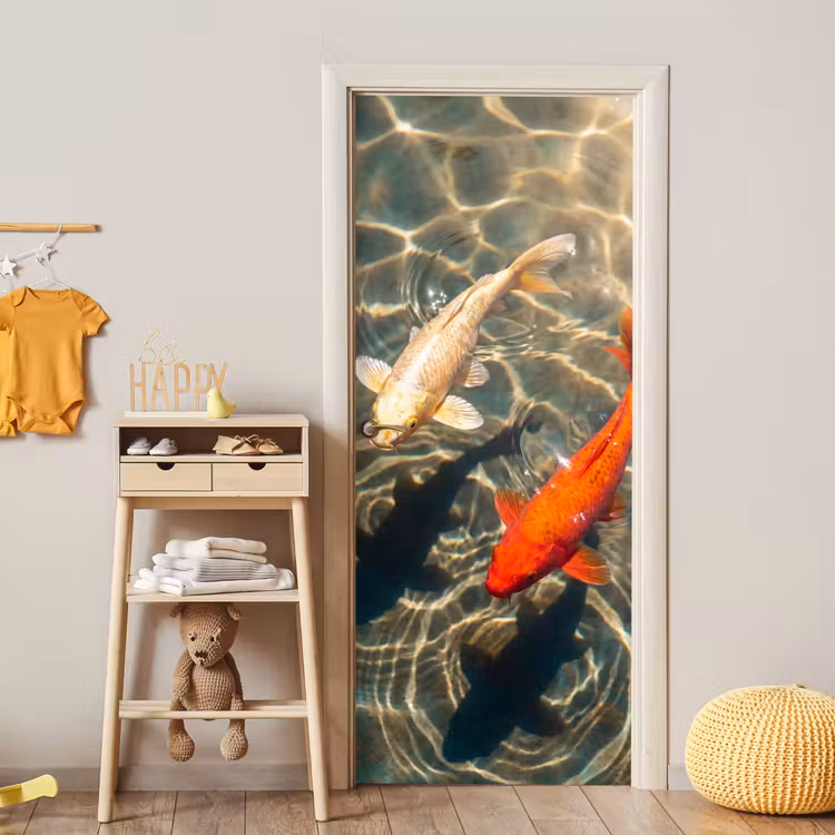 Vis - Water - Dieren - Oranje - Goud deurposter klein -sfeer4