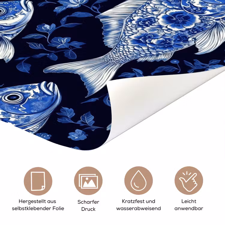 Vissen - Bloemen - Blauw deurposter klein 289 -tcloseup_DE