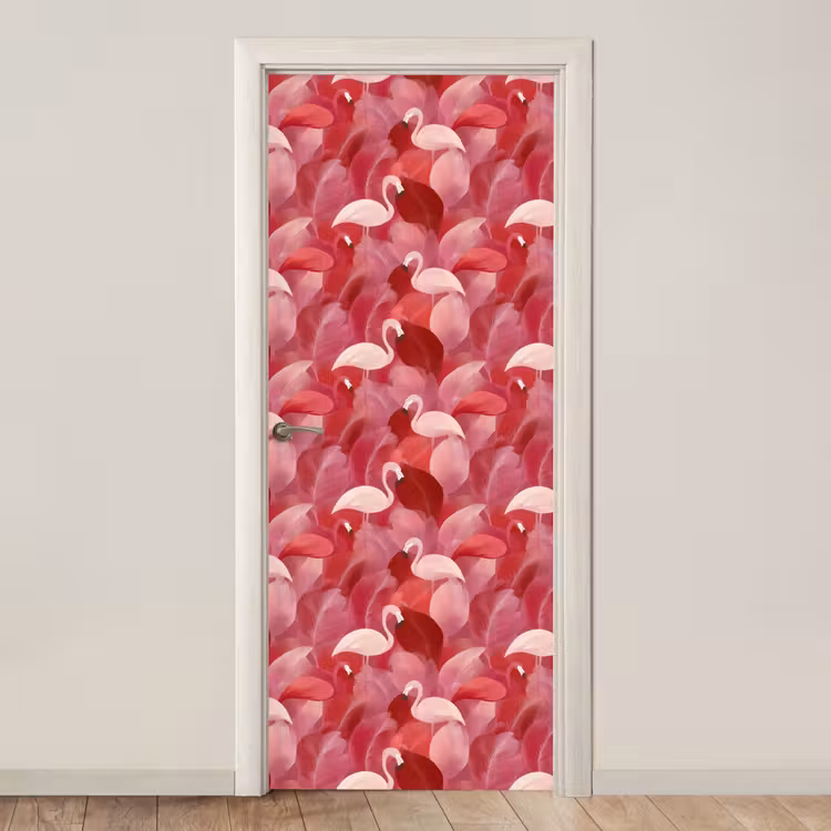 Flamingo - Botanisch - Elegant - Roze - Rood deurposter klein 289 -3d_beige