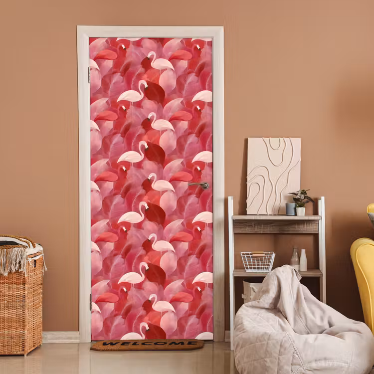 Flamingo - Botanisch - Elegant - Roze - Rood deurposter klein 289 -sfeer1