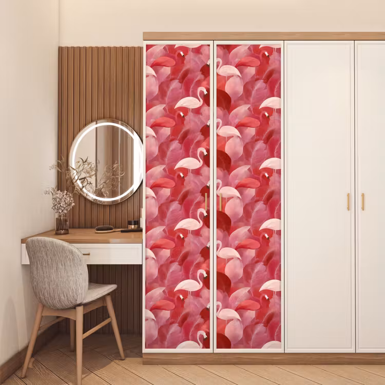 Flamingo - Botanisch - Elegant - Roze - Rood deurposter klein 289 -sfeer3