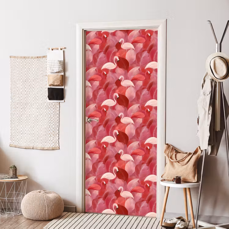 Flamingo - Botanisch - Elegant - Roze - Rood deurposter klein 289 -sfeer6