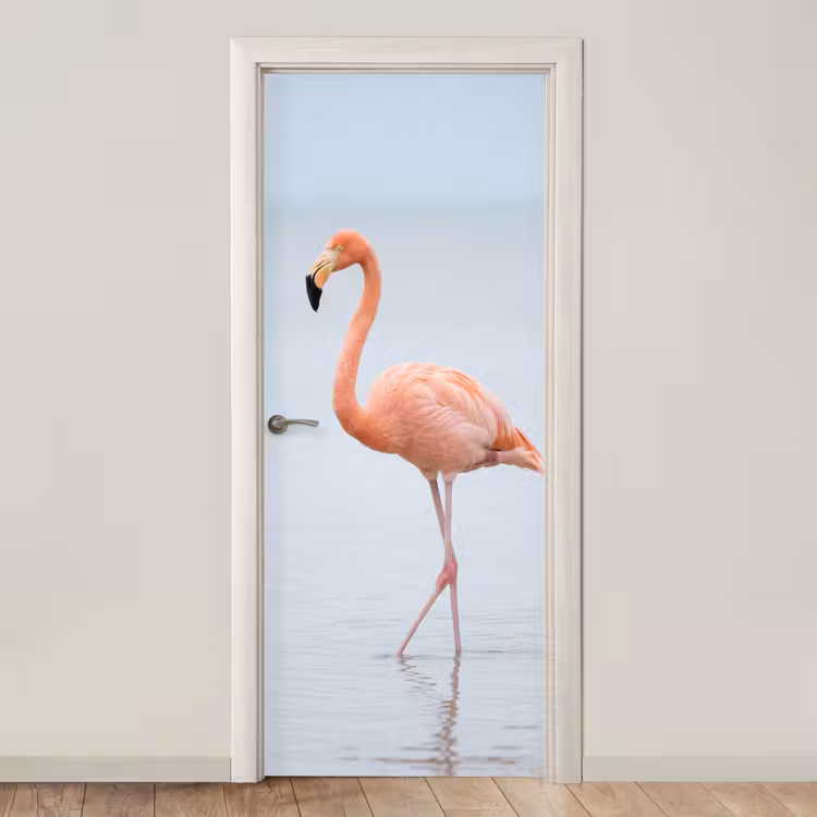 Flamingo - Zee - Roze deurposter klein -3d_beige