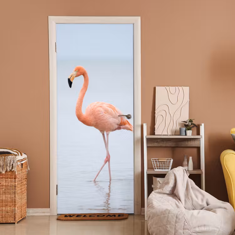 Flamingo - Zee - Roze deurposter klein -sfeer1