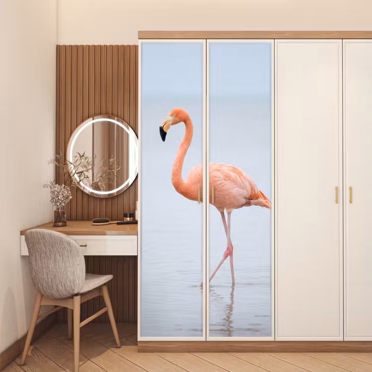 Flamingo - Zee - Roze deurposter klein -sfeer3