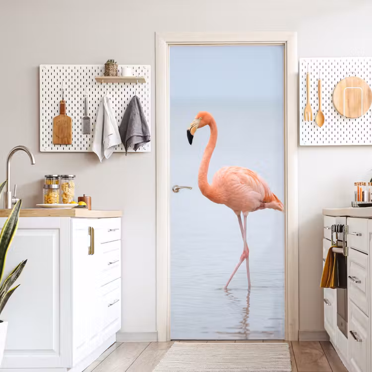 Flamingo - Zee - Roze deurposter klein -sfeer5