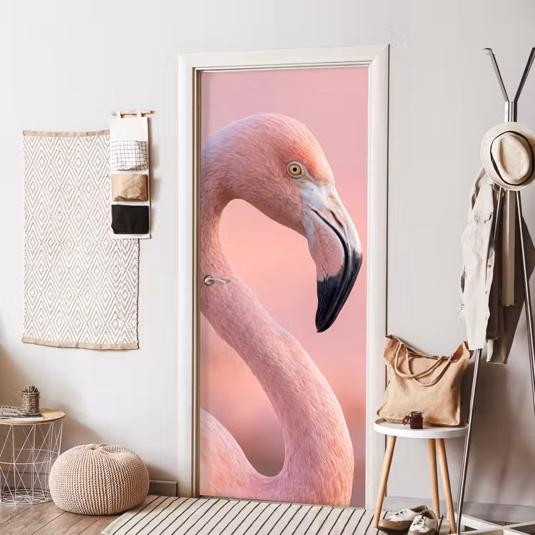 Flamingo - Portret - Roze deurposter klein -sfeer6