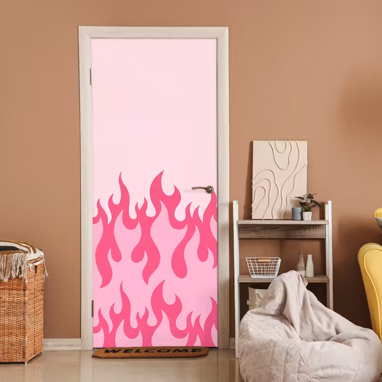 Vlammen - Patroon - Abstract - Modern - Roze deurposter klein -sfeer1