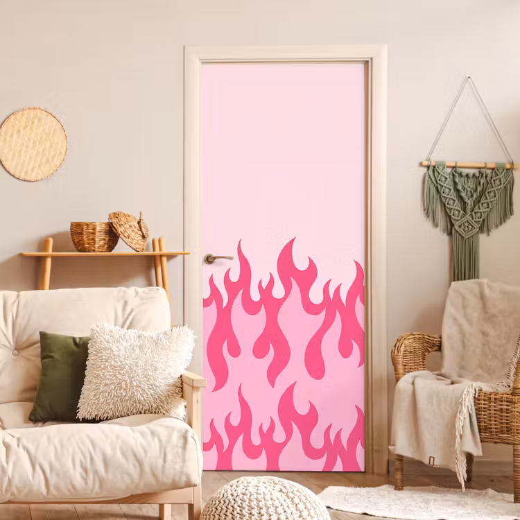 Vlammen - Patroon - Abstract - Modern - Roze deurposter klein -sfeer2