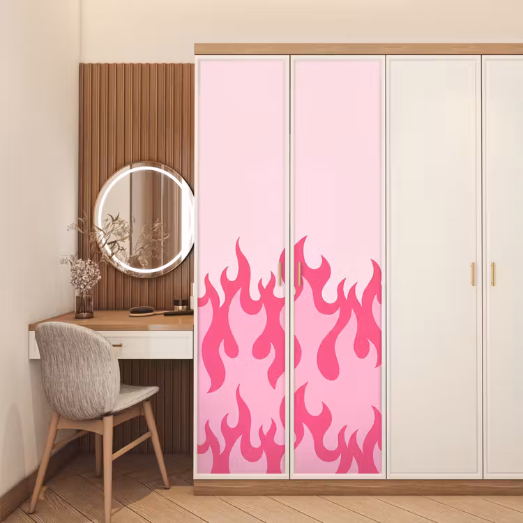 Vlammen - Patroon - Abstract - Modern - Roze deurposter klein -sfeer3