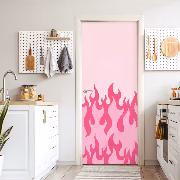Vlammen - Patroon - Abstract - Modern - Roze deurposter klein -sfeer5