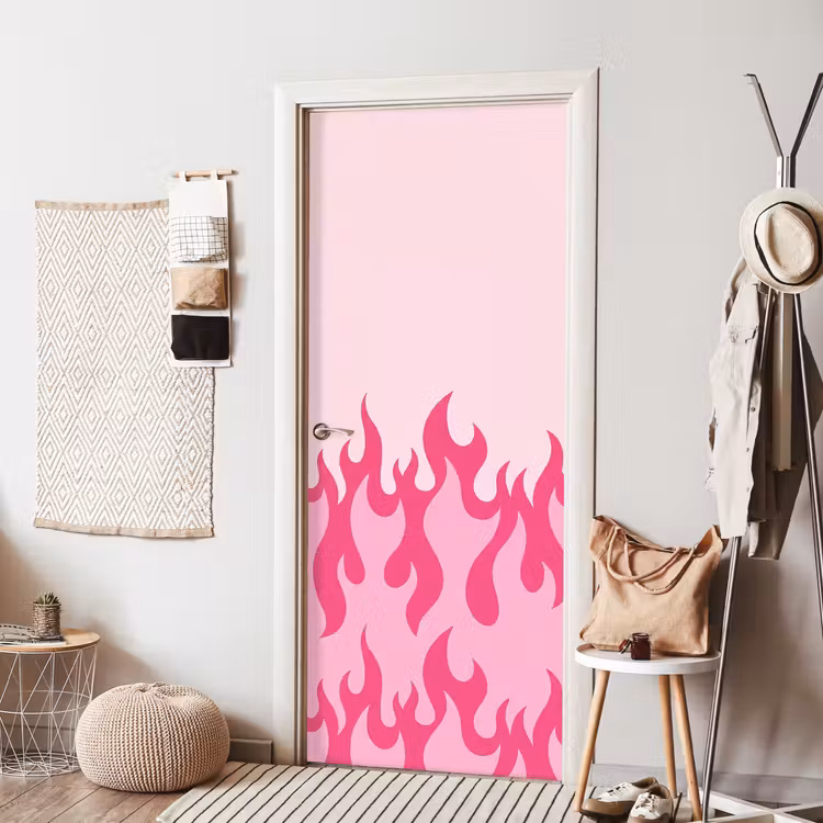 Vlammen - Patroon - Abstract - Modern - Roze deurposter klein -sfeer6