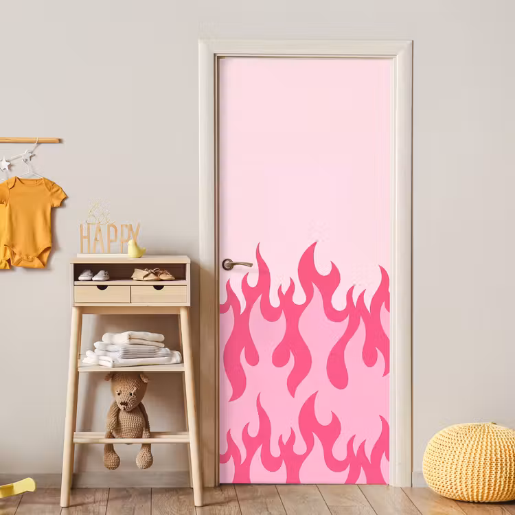 Vlammen - Patroon - Abstract - Modern - Roze deurposter klein -sfeer4