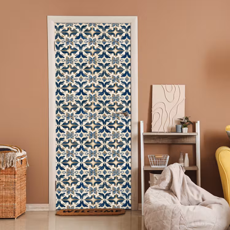 Tegel - Patroon - Blauw - Beige deurposter klein 289 -sfeer1
