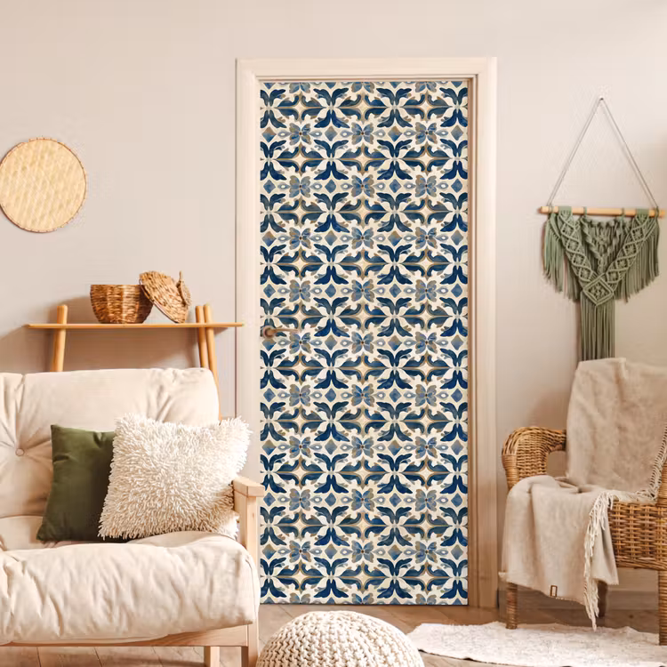 Tegel - Patroon - Blauw - Beige deurposter klein 289 -sfeer2
