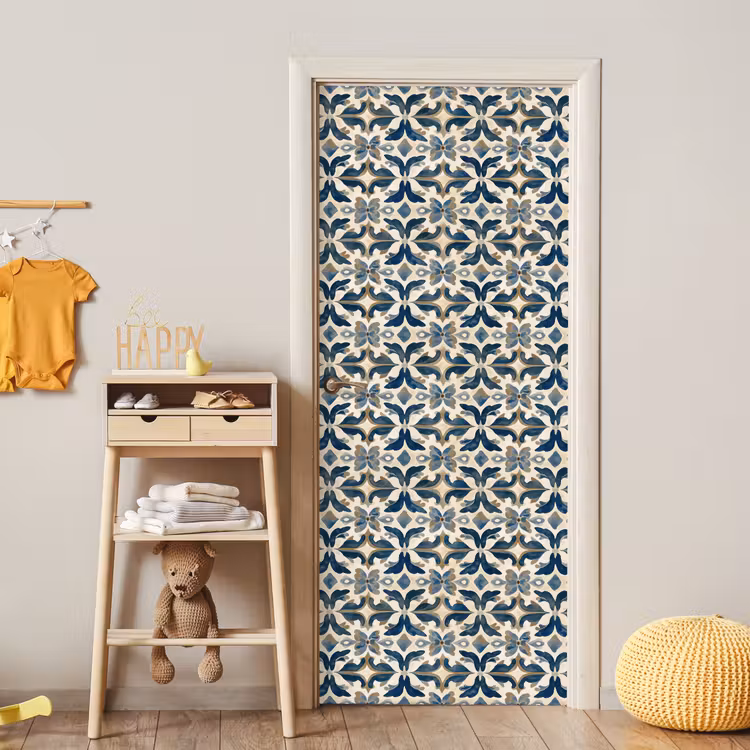 Tegel - Patroon - Blauw - Beige deurposter klein 289 -sfeer4
