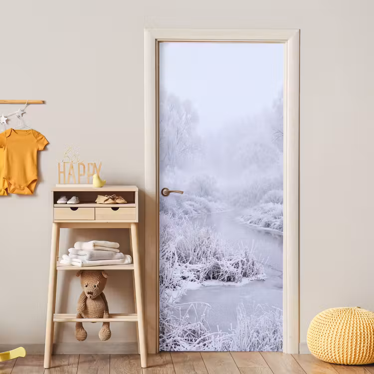 Rivier - Sneeuw - Bos - Winter - Schilderachtig deurposter klein -sfeer4