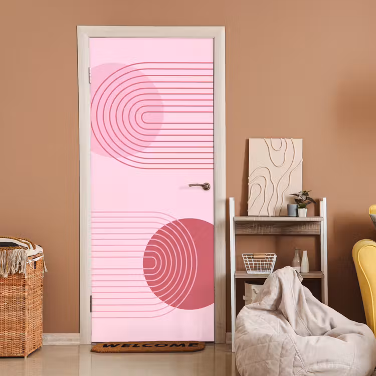 Vormen - Lijnen - Minimalistisch - Roze deurposter klein -sfeer1