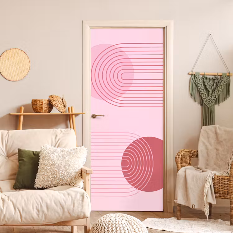Vormen - Lijnen - Minimalistisch - Roze deurposter klein -sfeer2
