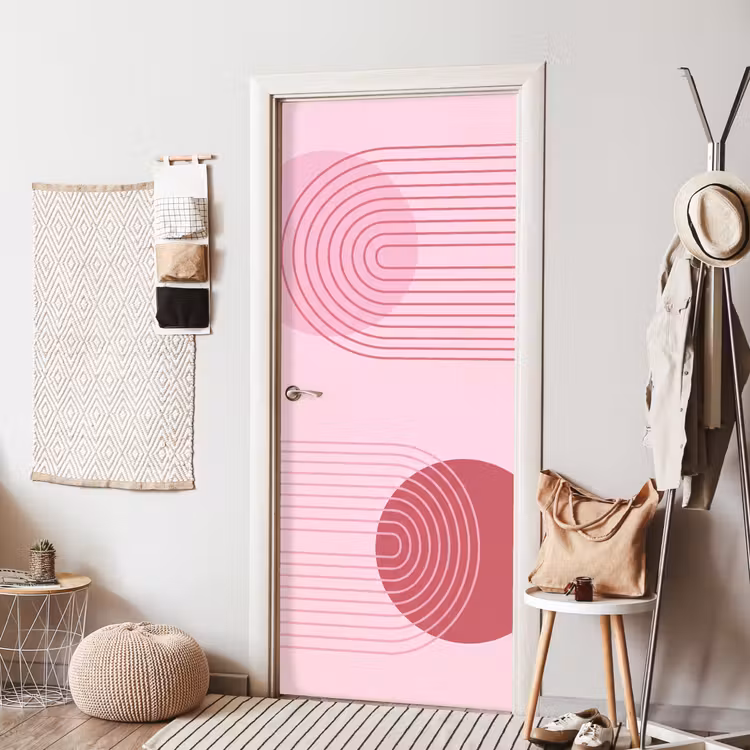 Vormen - Lijnen - Minimalistisch - Roze deurposter klein -sfeer6