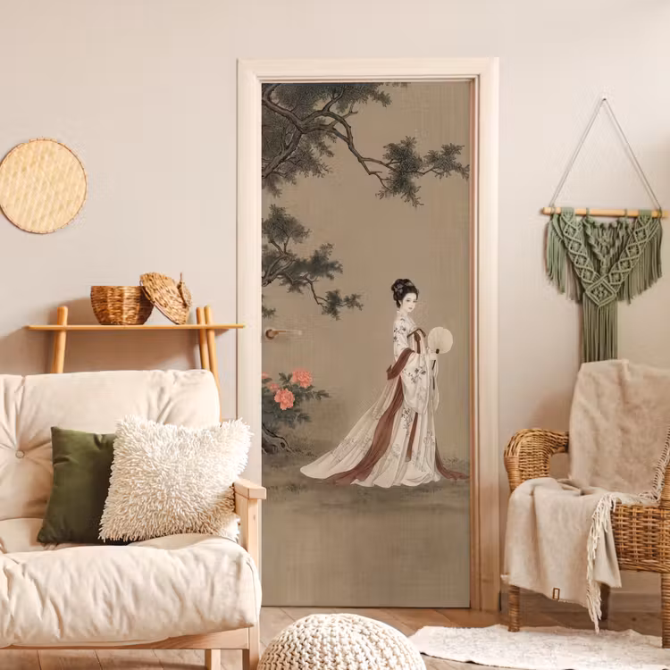 Vrouw - Azië - Kunst - Beige deurposter klein -sfeer2