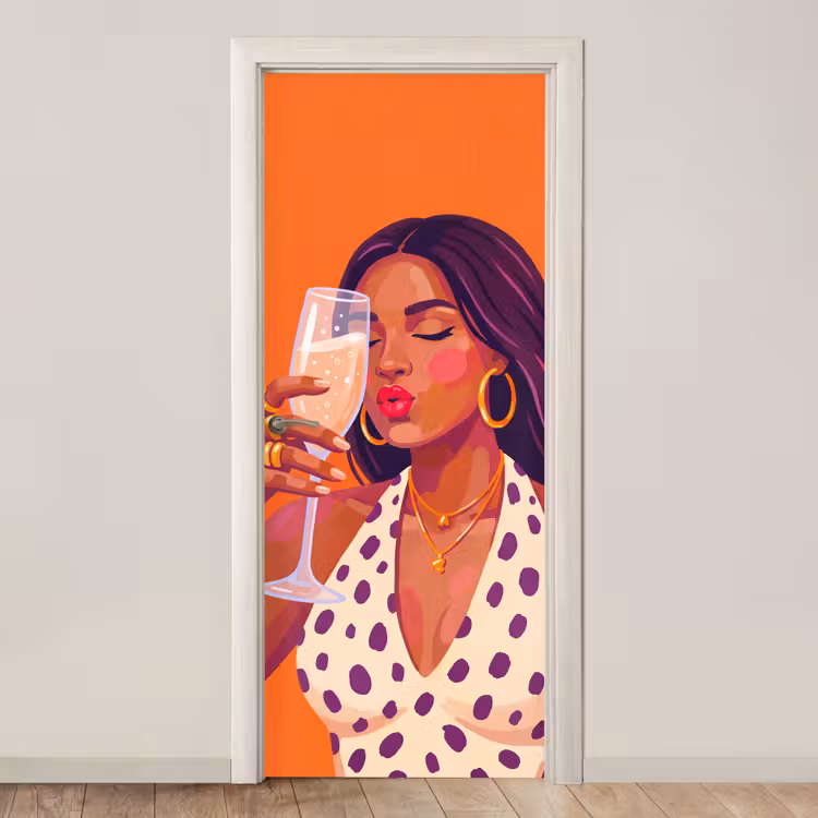 Vrouw - Champagne - Feest - Modern - Oranje deurposter klein -3d_beige