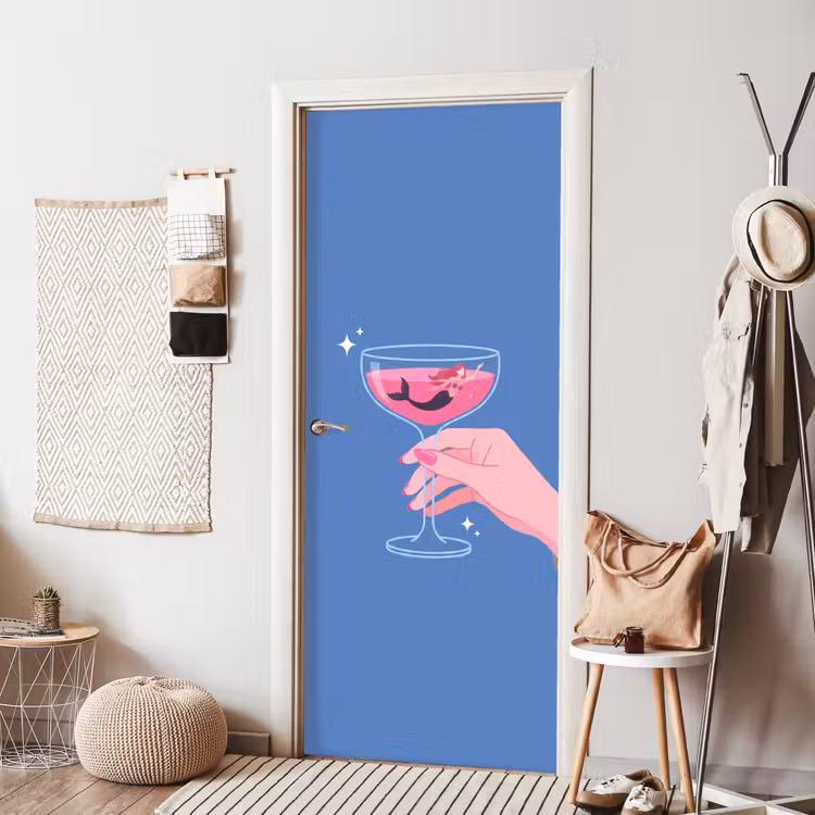 Vrouw - Glas - Abstract - Roze - Blauw deurposter klein -sfeer6