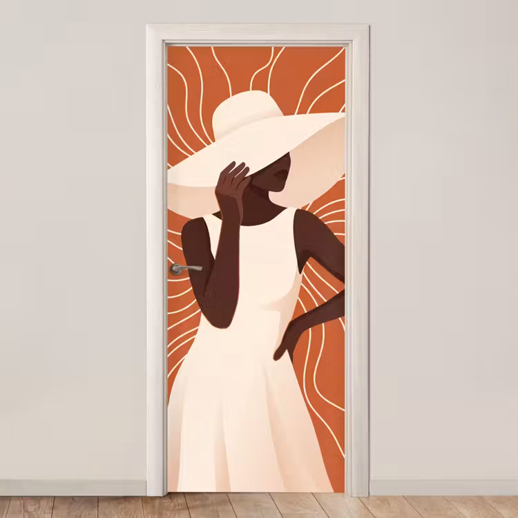 Vrouw - Hoed - Portret - Modern - Beige deurposter klein -3d_beige