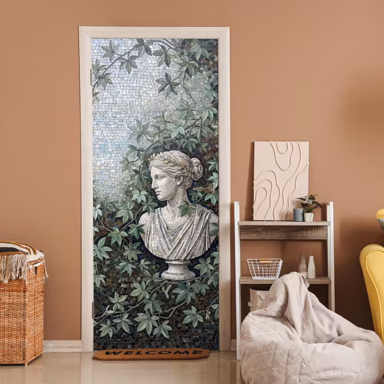 Vrouw - Klassiek - Mozaiëk - Natuur - Groen deurposter klein -sfeer1
