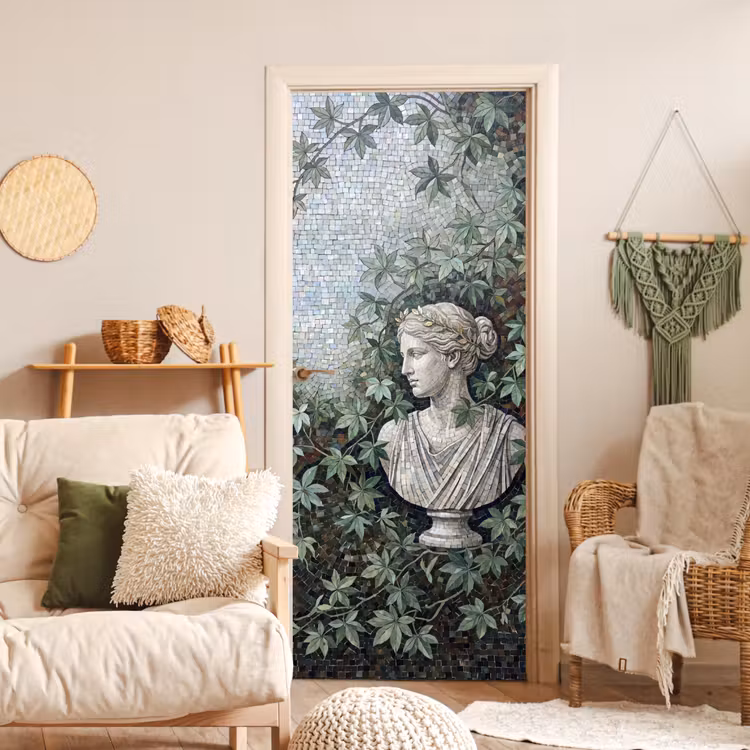 Vrouw - Klassiek - Mozaiëk - Natuur - Groen deurposter klein -sfeer2