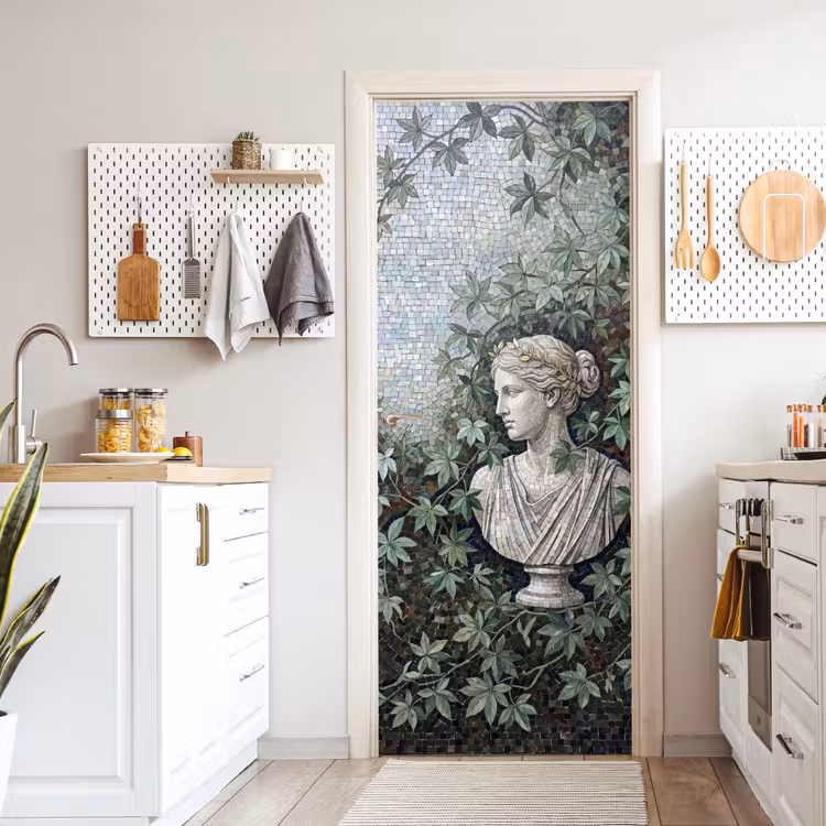 Vrouw - Klassiek - Mozaiëk - Natuur - Groen deurposter klein -sfeer5