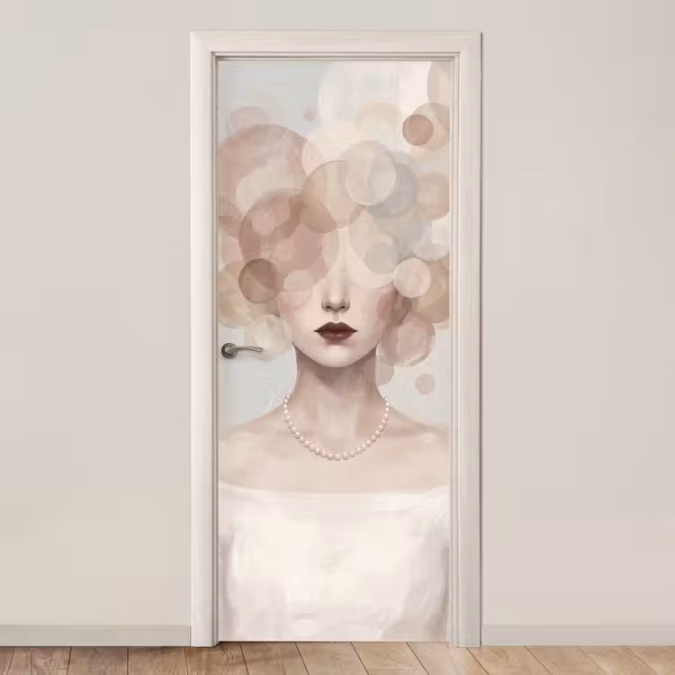 Vrouw - Cirkels - Beige deurposter klein -3d_beige