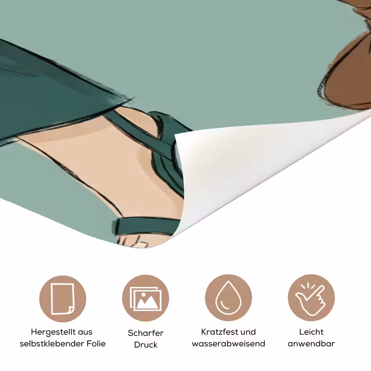 Vrouw - Laptop - Zittend - Illustratie - Groen deurposter klein -tcloseup_DE