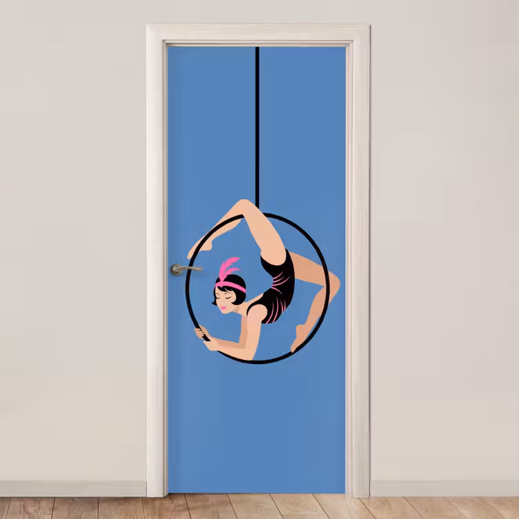 Vrouw - Aerial hoop - Art deco - Illustratie - Blauw deurposter klein -3d_beige