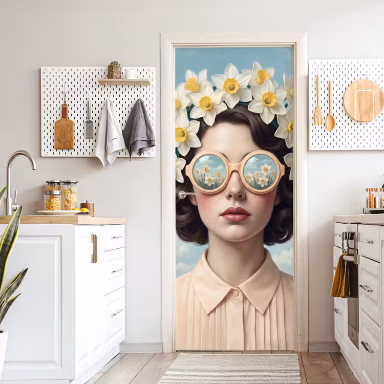 Vrouw - Narcissen - Geel deurposter klein -sfeer5