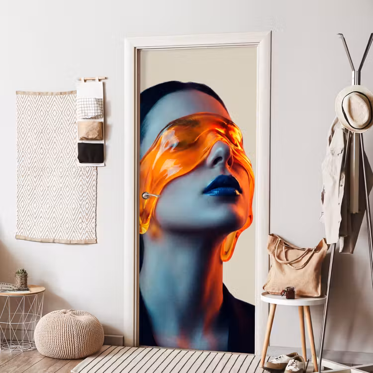 Vrouw - Oranje - Abstract - Modern - Kleurrijk deurposter klein -sfeer6
