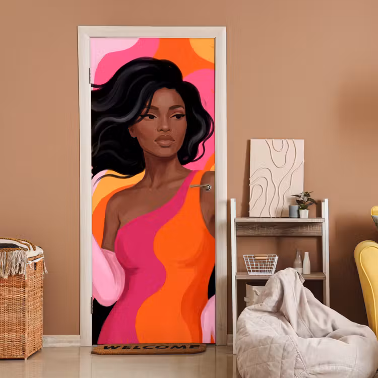Vrouw - Portret - Kleurrijk - Modern - Kunst deurposter klein -sfeer1