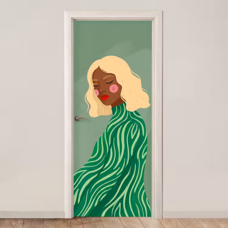Vrouw - Portret - Illustratie - Modern - Groen deurposter klein -3d_beige