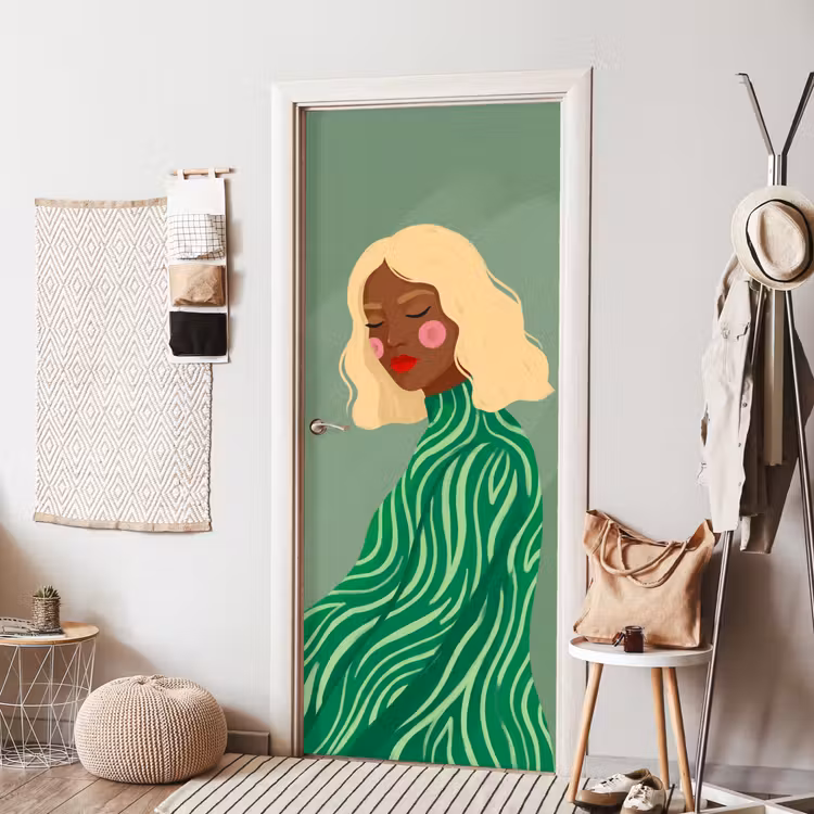 Vrouw - Portret - Illustratie - Modern - Groen deurposter klein -sfeer6