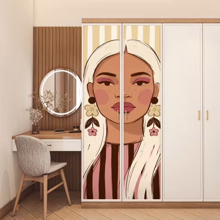 Vrouw - Portret - Illustratie - Modern - Roze deurposter klein -sfeer3